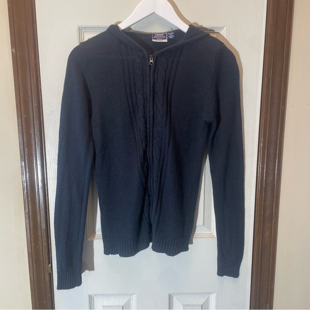 Izod Blue Cardigan Sweater Fine Knit Long Sleeve